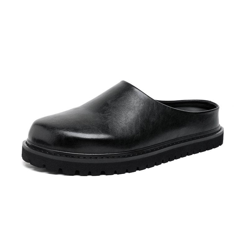 Flip Flop Leather Men - แพลตฟอร์มแฟลตหนังล่อผู้ชายครึ่งรองเท้าสําหรับชายรองเท้าแตะด้านล่างหนาBackless Casualรองเท้าSemi-Drag Loafersชายสไลด์