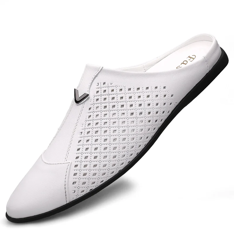 Flip Flop Leather Men - 2024 ผู้ใหญ่ฤดูร้อนครึ่งลาก Peas หนังบุรุษรองเท้าผู้ชาย Penny Loafers