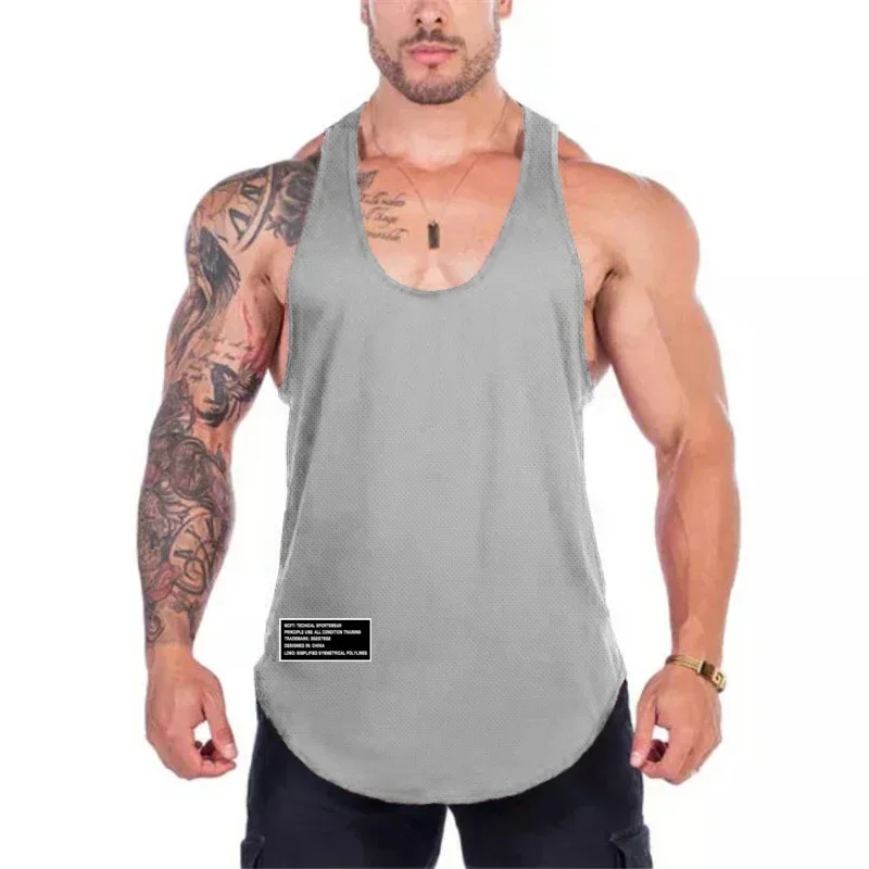 Tank Top Muscle - เสื้อแขนกุดกีฬาวิ่งออกกำลังกายในยิมของผู้ชายเสื้อกล้ามแขนกุดแห้งเร็วระบายอากาศได้ดีเสื้อฤดูร้อน