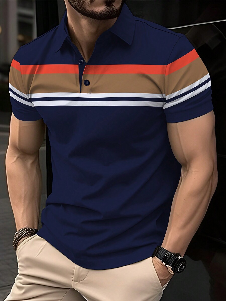 Polo Shirt Pique - เสื้อโปโลแขนสั้น Calvornis Men ลาย Color Block