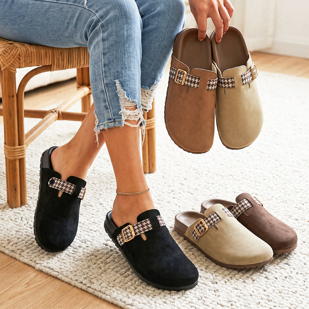 Espadrille Slip On - รองเท้าแตะแบบสวมสำหรับผู้หญิง หัวปิด ไซส์ใหญ่ ปรับสายได้ พื้นเรียบ ใส่ได้ทั้งในบ้านและนอกบ้าน
