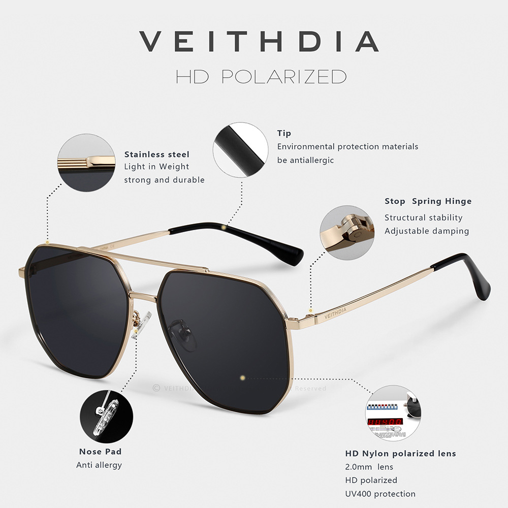Veithdia แว่นกันแดดผู้ชายวินเท - Sunglasses Aviator Polarized บทวิจารณ์และราคา