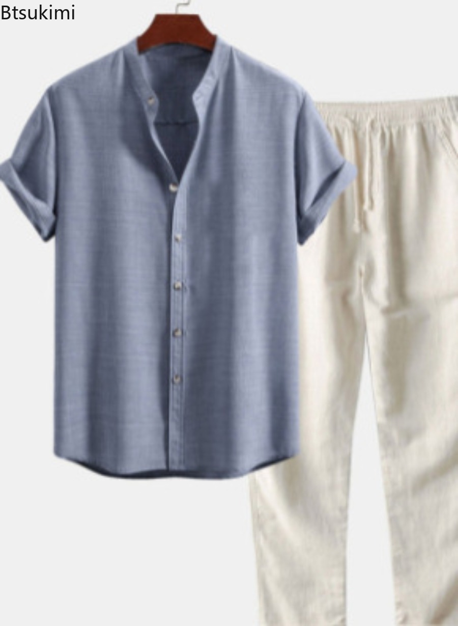 ชุดเซ็ตชายหาดสองชิ้นแฟชั่นผู้ช - Short Linen Drawstring บทวิจารณ์และราคา