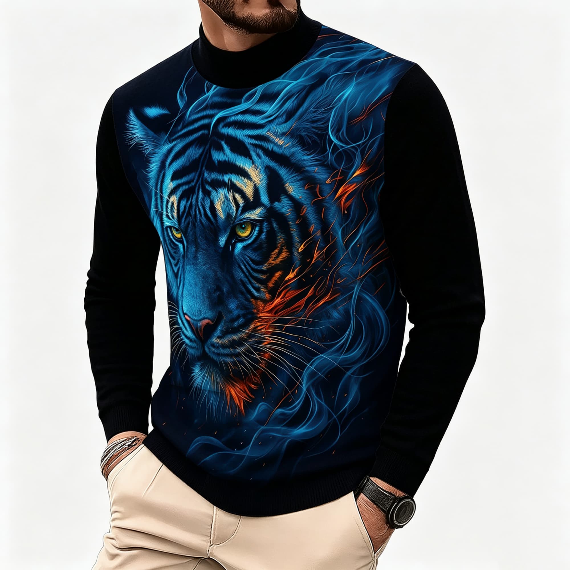 เสื้อยืดแขนยาวคอเต่าลายเสือพิม - Tee Graphic Print บทวิจารณ์และราคา