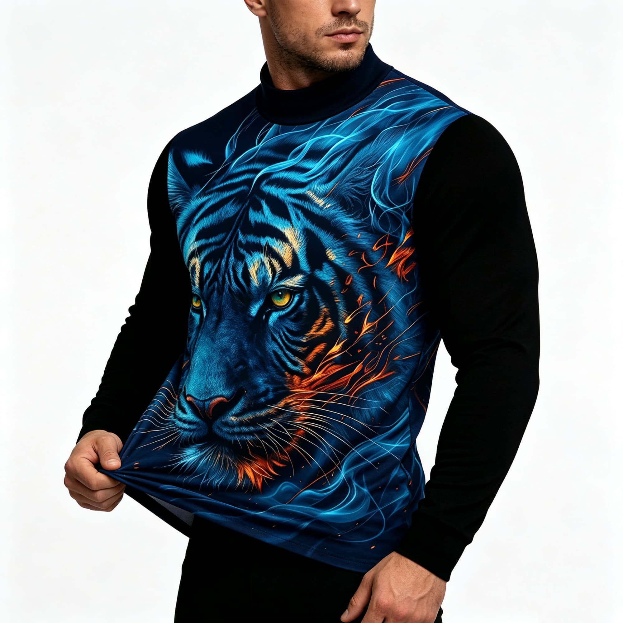 เสื้อยืดแขนยาวคอเต่าลายเสือพิม - Tee Graphic Print บทวิจารณ์และราคา