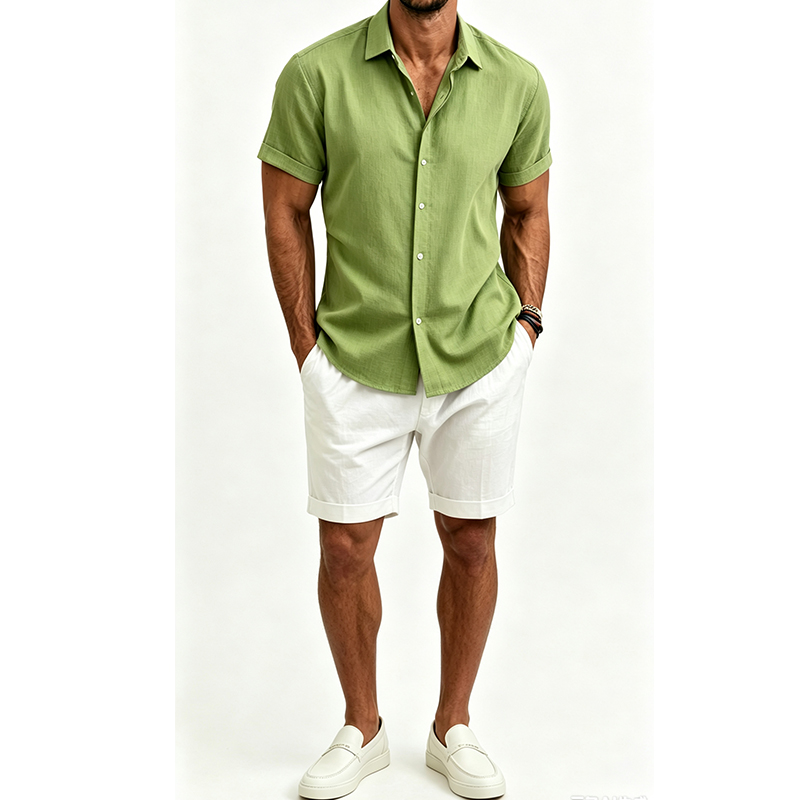 ชุดเสื้อเชิ้ตผ้าฝ้ายลินินสำหรั - Short Linen Drawstring บทวิจารณ์และราคา