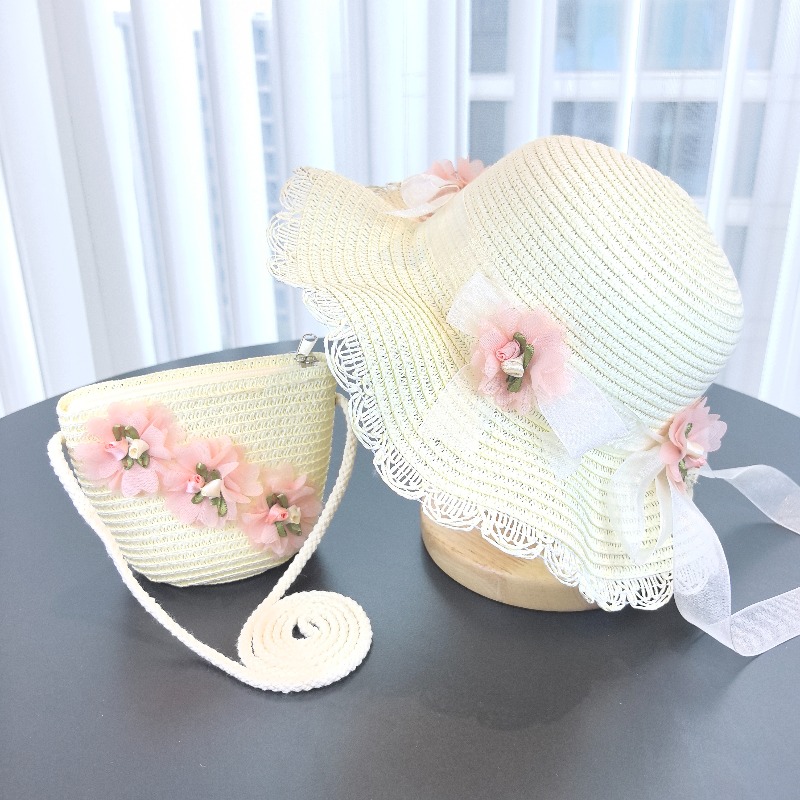 หมวกฟางเด็กผู้หญิง 2 ชิ้น สีพื - Bucket Hat Straw บทวิจารณ์และราคา