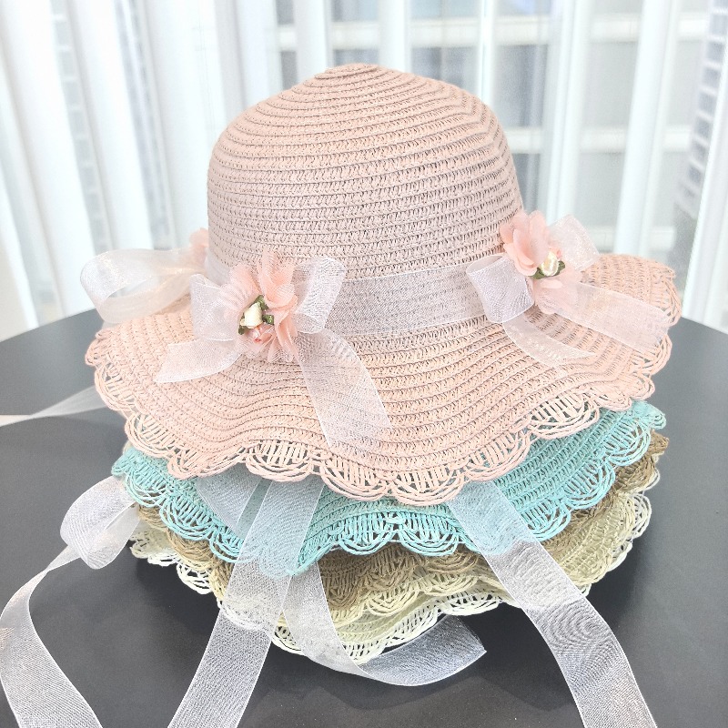 หมวกฟางเด็กผู้หญิง 2 ชิ้น สีพื - Bucket Hat Straw บทวิจารณ์และราคา